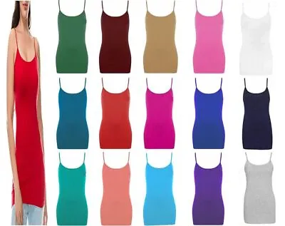 £7.99 • Buy Women Ladies Long Cami Strappy Stretch Plain Vest T-Shirt Top Different UK Sizes