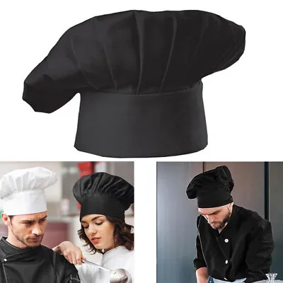 Chefs Hat Baker Professional Elastic Adjustable Adult Mens Womens Cook Cap Black • £3.69
