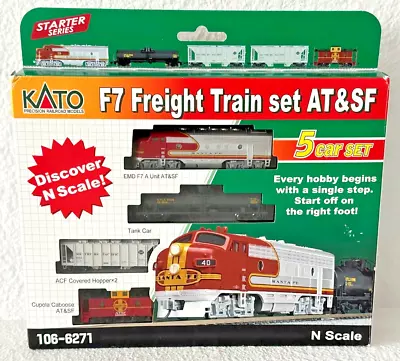 New Kato N Scale F7 Freight Train Set AT&SF 5 Car Set 106-6271 • $152.14