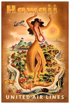 United Airlines - Hawaii - 1950s - Vintage Travel Poster - Version #2 • $10.99