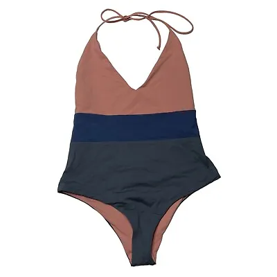 Tavik Swimsuit Womens Large Pink Gray Blue Colorblock Chase One Piece Halter New • $44.50