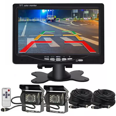 7  MONITOR +2x 4PIN CCD BACKUP CAMERA REAR SIDE VIEW SYSTEM FOR TRUCK RV TRAILER • $69.99