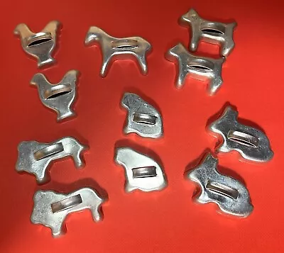 Vintage Miniature COOKIE CUTTERS LOT Of 11 Aluminum Rabbit Dog Chicken Lion  • $20