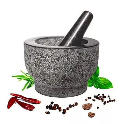 HiCoup Mortar And Pestle Set - 6 Inch Granite Large Molcajete Bowl With Ston... • $29.68