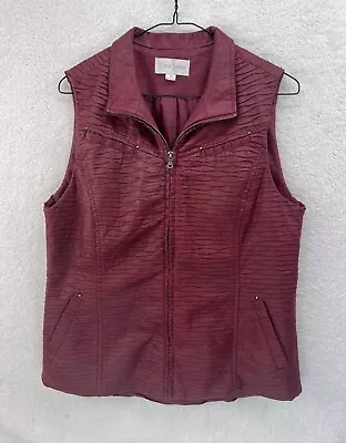 Erin London Textured Vest Maroon Pocket Sleeveless Stud Accents Size M 2490 • $13.59