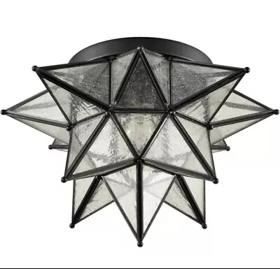 DAYCENT Moravian Star Light Flush Mount Celing Light Seeded Glass Shade Boho ... • $90.99