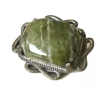 Vintage Celtic Viking Pewter Scottish Kilt Brooch Miracle Green Stone • $38