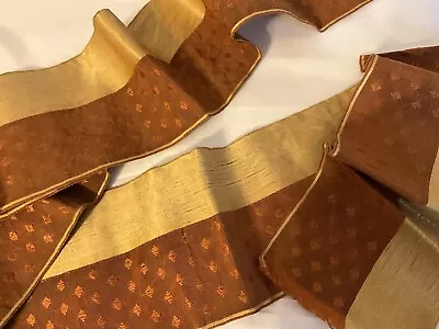 Antique Victorian French Gold & Rust Silk Taffeta  Striped Ribbon Trim Textured • $39