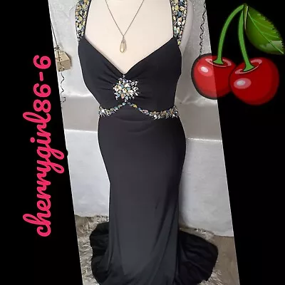 Night Moves Prom Collection Black Beaded Maxi Dress Size UK 8 / US 4 • £15