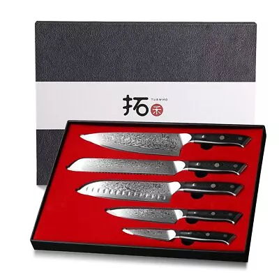 $245 • Buy 5Pcs TURWHO Bread Santoku Chef Knife Japanese VG10 Damascus Steel Kitchen Knives