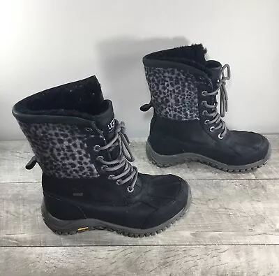 UGG 1102936 Adirondack II Waterproof Black Leather Womens Boots Booties Sz 5.5 • $115.58