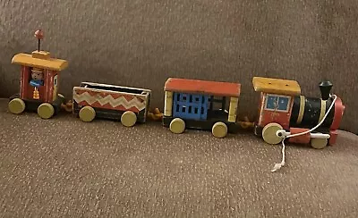 Fisher Price Vintage Huffy Puffy Wooden Train Set 4 Cars #999 Pull Toy 1963 • $27.99