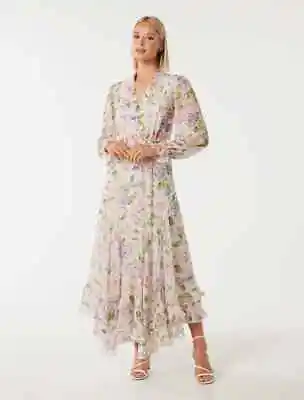 $81 • Buy FOREVER NEW SIZE 12 Lilac Floral Matiese Ruffle Midi DRESS BNWT $199 ! NEW
