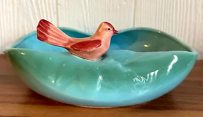 Vintage McCoy Bird Bath Planter 1940s Ceramic Pottery Turquoise/Pink • $51.50