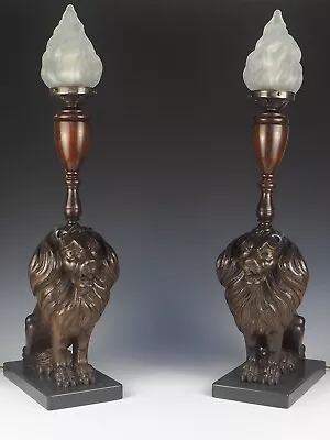 19th Century Carved Oak Lion Table Lamps • $5595.08