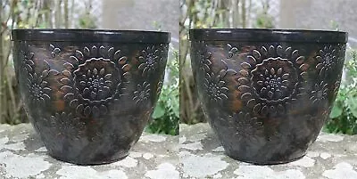 £21.99 • Buy 2 X Large Plastic Round Chengdu Garden Plant Pots Planter Black Copper Pot 36cm 