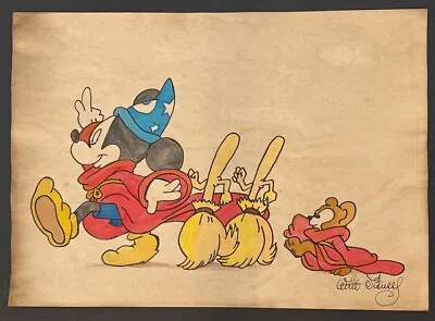 Walt Disney (Handmade) Drawing On Old Paper Signed & Stamped • £101.27