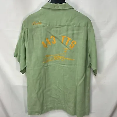 Vintage 50s King Louie Holiday Light Green Gabardine Bowling Shirt L Air Force • $199.99