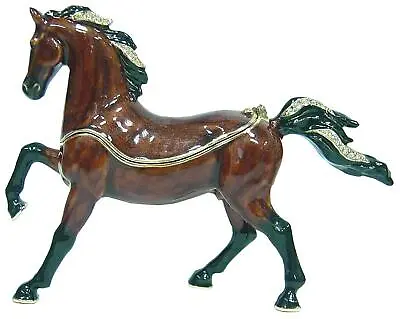 Jeweled Enameled Pewter Brown Horse Hinged Trinket Ring Jewelry Box TerraCottage • $26.97