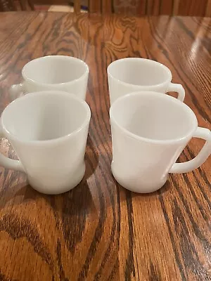 Set Of 4 Vintage Fire King Milk Glass D Handle Coffee Mugs Cups • $24.90