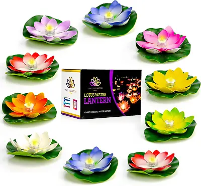 MAKUMARI Lotus Floating Lanterns- Set Of 10 Beautiful Large 7 Inch Artificial Fl • $38.99