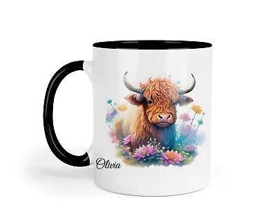 Personalised Highland Cow Mug & Coaster Fluffy Cow Mug Birthday Christmas Gift • £8.95