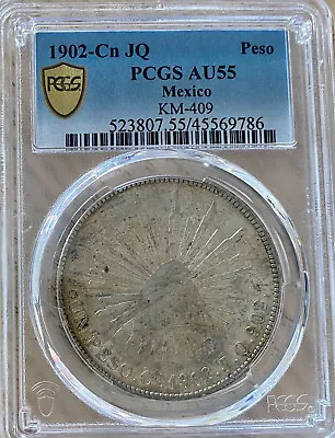 1902-Cn JQ Mexico 1 Peso Large Silver Coin Graded AU-55  By PCGS  Cap & Rays • $254