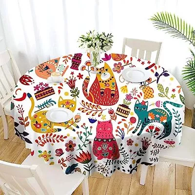 Round Tablecloth 60inch Summer Cat Table ClothColorful Tablecloth Polyester W... • $29.37