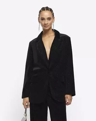 River Island Womens Black Velvet Blazer Size 18 • £35