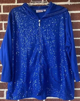 Quaker Factory Royal Blue Sequin Full Zip Hoodie Jacket Lightweight Size XL • $16