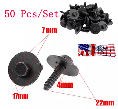 $15.02 • Buy 50 PCS Car Body Fender Metal Screws Bumper Moulding Retainer Clips Bolts 7mm Hex