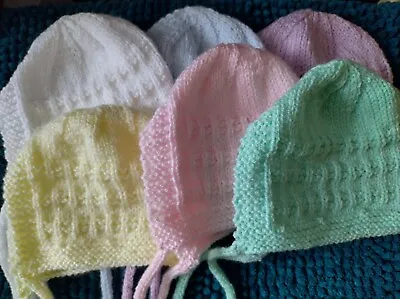 Hand Knitted Beanie Baby Bonnet 3-6 Months Choice Of Colour Handmade In UK • £5