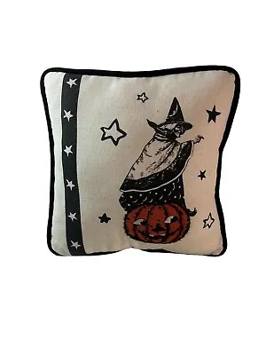 Vintage Retro USA Halloween Pillow Jack O Lantern Witch Embroidered Pillow 10x10 • $7.99