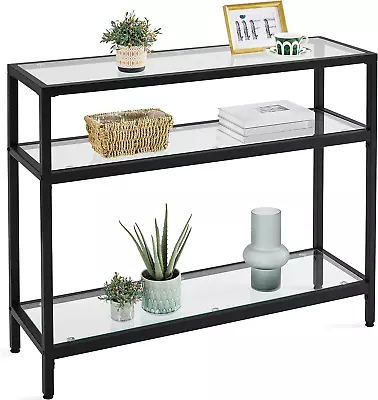 39.5  Console Table With 3 Storage ShelvesTempered Glass Sofa Table Modern Ent • $96.99