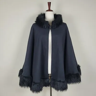 Amanda Smith Poncho Cape Womens One Size Black Soft Winter Fleece Faux Fur • $37