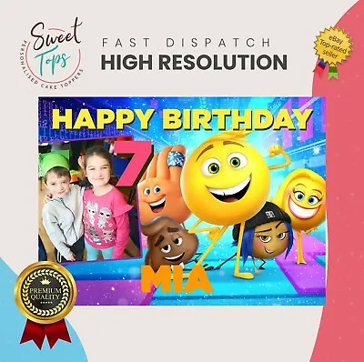 Emoji + Photo Rectangle Edible Cake Topper Decoration Personalised • £5.49