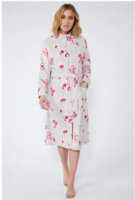 Bon Marche Floral Printed Zip Up Fleece Dressing Gown Size 12/14  New  Rrp £24 • £16.50