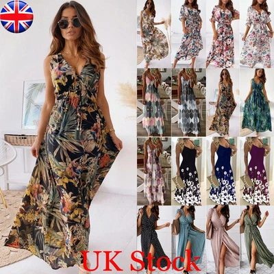 £11.59 • Buy Womens Floral Holiday Midi Dress Ladies Summer Beach Maxi Sundress Plus Size UK