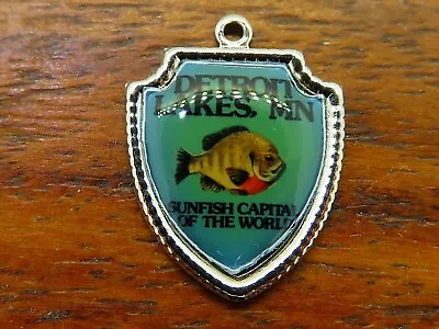 Vintage Silver DETROIT LAKES MINNESOTA SUNFISH CAPITAL TRAVEL SHIELD Charm 44-19 • $16.95