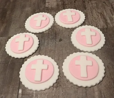 £6.50 • Buy Holy Communion Christening Cross Handmade Edible Cupcake Topper For Girls Pink