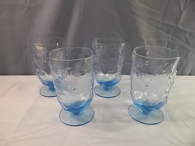 Set Of 4 Morgantown Blue Glass Crinkle Footed Tumblers 5 1/4  Tall • $19.99