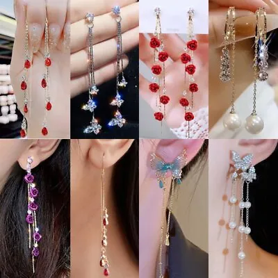 Elegant Zircon Crystal Tassel Earrings Stud Drop Dangle Women Party Jewelry Gift • $2.26