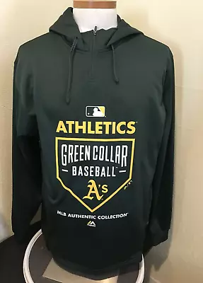 Majestic MLB Oakland Athletics 1/4 Zip Pull Over Hoodie Size L Large • $25.08