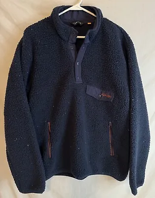 Orvis 1/4 Snap Button Thick Pile Sherpa Fleece Pullover Mens Large Blue Jacket • $30