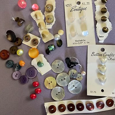 Vintage & New Buttons - Pearlized & Abalone Lot Of 50+ All Shapes Sizes Styles • $5.99