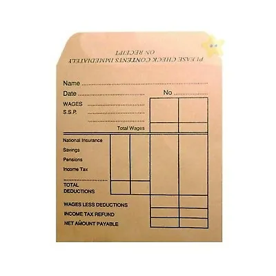 50 X High Quality Paper Packet Brown Self Seal Printed Wage Envelopes  • £4.58