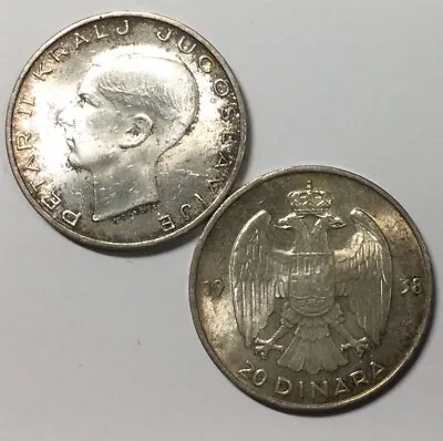 1938 Yugoslavia 20 Dinara  Silver KM#23 Toned And Very  Lustrous BU Coin • $19.99