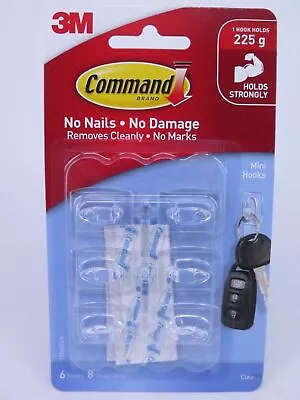 6Pk 3m Command Clear Small Hooks W/ Strips 17006 Holds 225g XA006701701 TRACKED • $14.99