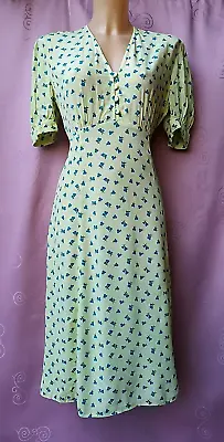 VINTAGE 1940s STYLE DRESS 10 12 S M LINDY HOP SWING LANDGIRL • £45