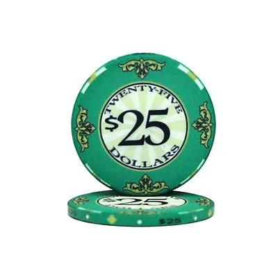 25 Green $25 Scroll Ceramic Poker Chips - Flat Rate Shipping - Mix & Match! • £9.88